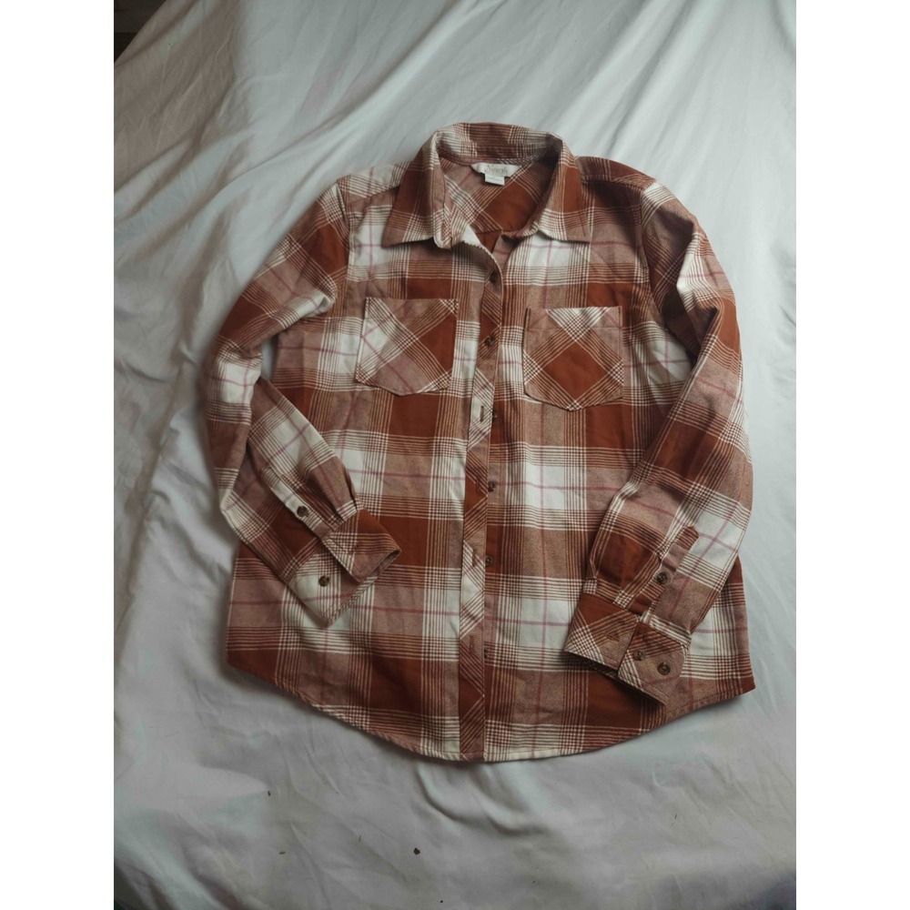 Natural Reflections Shirt Womens Medium Brown Plaid Flannel Button Up Casual‎